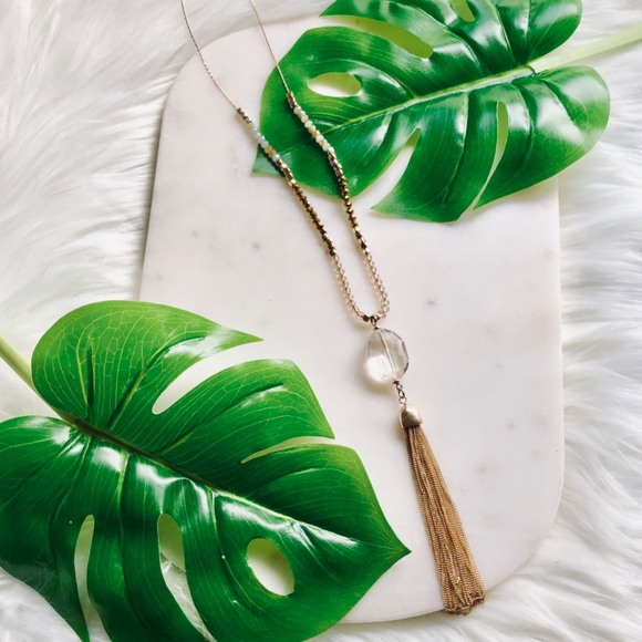 long gold beaded necklace - Picture 2 of 5